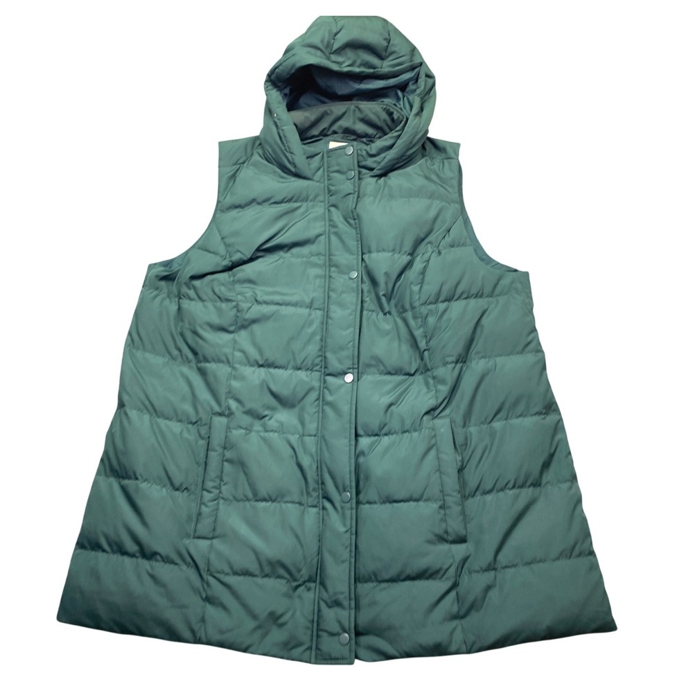 J.‎ Jill Women 2X Down Puffer Vest Dark Green Hooded Quilted Sleeveless Jacket
